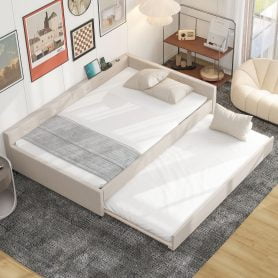 Full Size Upholstered Platform Bed with USB and Twin Size Trundle
