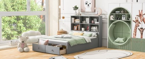 Full Size Platform Bed With Storage Headboard, Charging Station And 2 Drawers