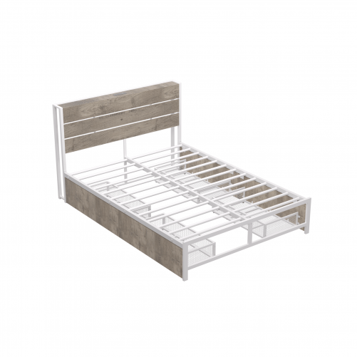 Metal Platform Bed With Four Drawers, Sockets and USB Ports, Full Size