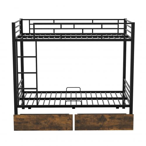 Metal Bunk Bed With Drawers, Twin Size