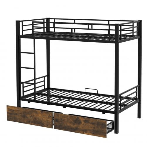 Metal Bunk Bed With Drawers, Twin Size
