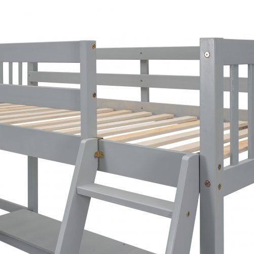 Wood Twin Size L-Shaped Loft Bed with Ladder and 2 Built-in L-Shaped Desks