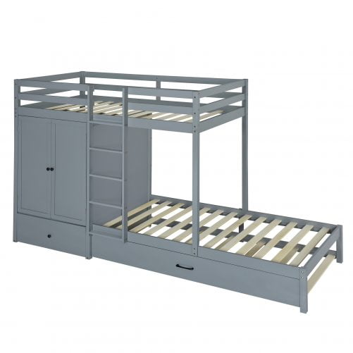 Twin-over-Twin Bunk Bed With Wardrobe, Drawers And Shelves