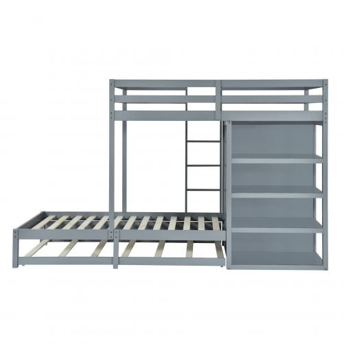 Twin-over-Twin Bunk Bed With Wardrobe, Drawers And Shelves