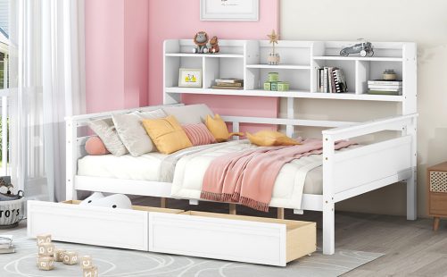 Full Size Daybed With Bedside Shelves And Two Drawers