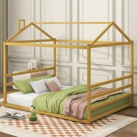 Metal House Shape Platform Bed, Queen Size