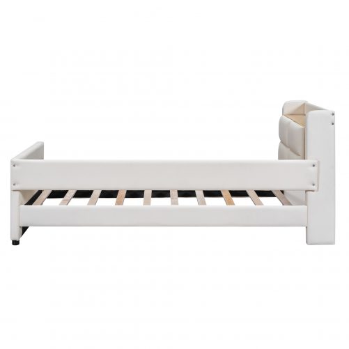 Twin Size Upholstered Platform Bed with Guardrail, Storage Headboard and Footboard