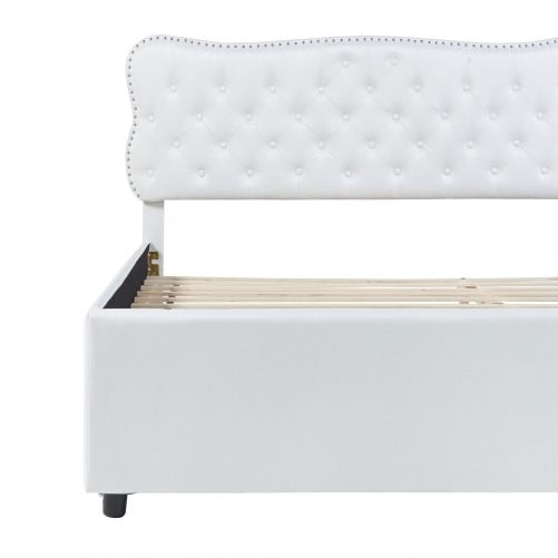 Queen Size Upholstery Platform Bed with Storage Drawers and Trundle