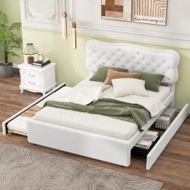 Full Size Upholstery Platform Bed with Storage Drawers and Trundle
