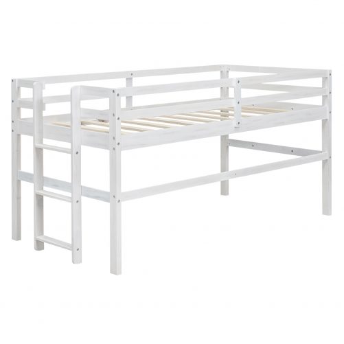 Wood Twin Size Loft Bed with Side Ladder