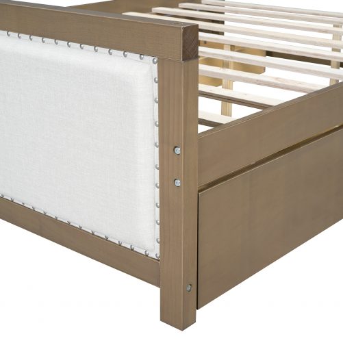 Queen Size Upholstered Platform Bed with Wood Frame and 4 Drawers