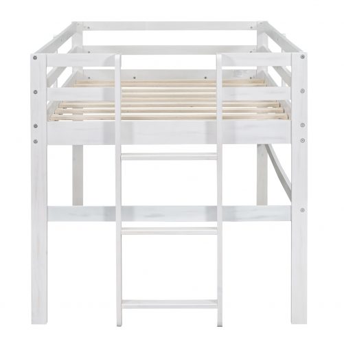 Wood Twin Size Loft Bed with Side Ladder
