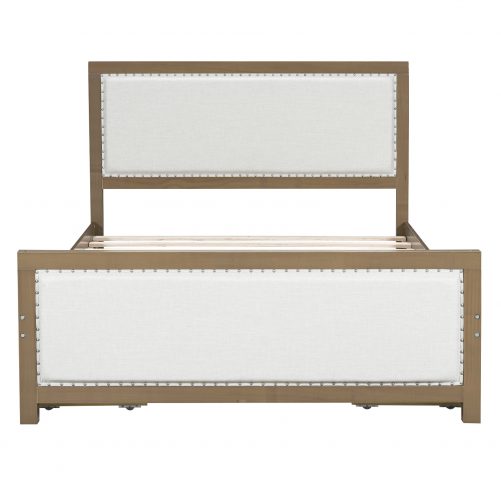 Queen Size Upholstered Platform Bed with Wood Frame and 4 Drawers
