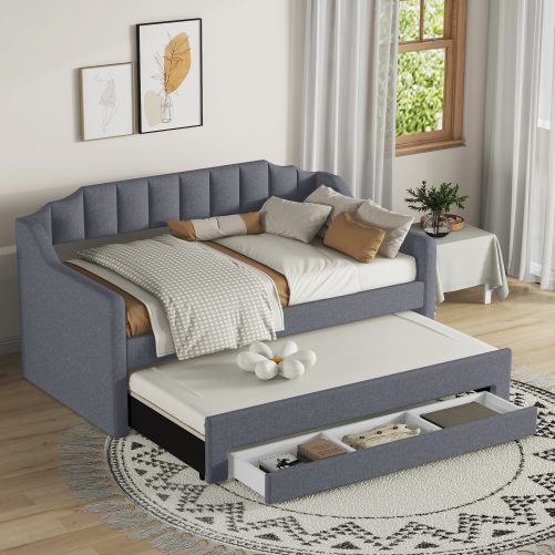 Upholstered Twin Size Daybed with Trundle and Three Drawers