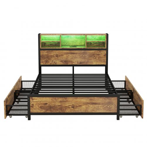 Metal Platform Bed With 4 Drawers, Sockets And USB Ports, Full Size