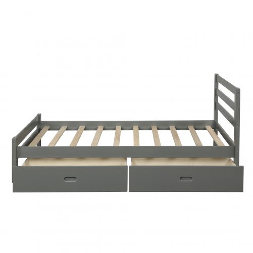 Twin Size Wood Platform Bed With Two Drawers