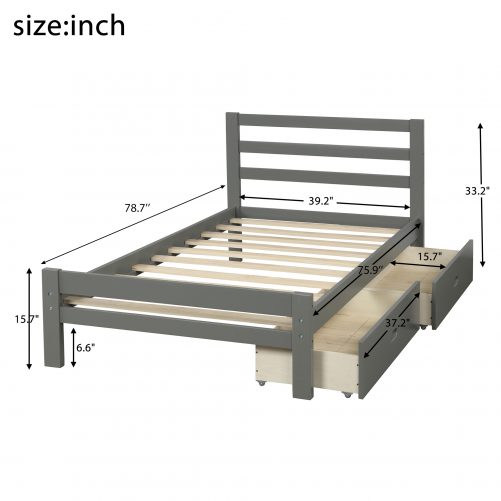 Twin Size Wood Platform Bed With Two Drawers