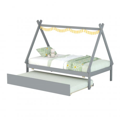 Twin Size Tent Floor Bed With Trundle