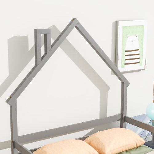 Full House-Shaped Floor Bed With Handrails and Slats