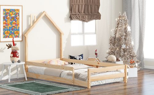 Twin Size Floor Bed With House-shaped Headboard