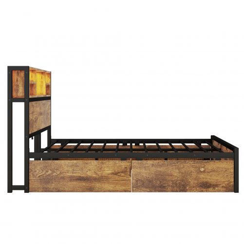 Queen Size Metal Platform Bed With 4 Drawers, Sockets And USB Ports