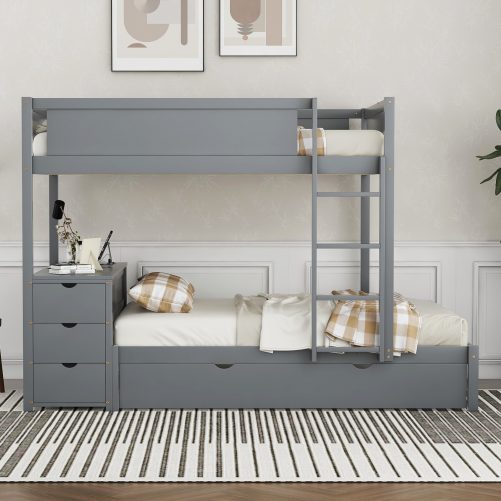 Full-Over-Full Bunk Bed With Twin Size Trundle, Storage And Desk
