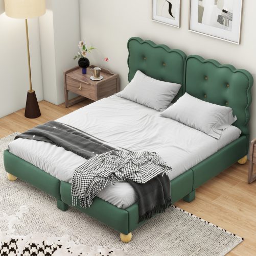 Queen Size Upholstered Platform Bed With Support Legs