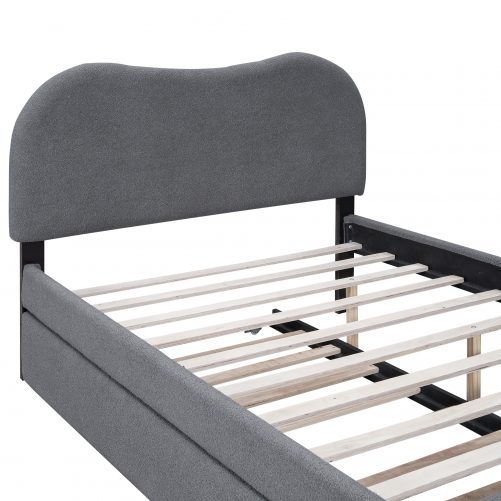 Full Size Upholstered Platform Bed with Wood Supporting Feet and Twin Size Trundle