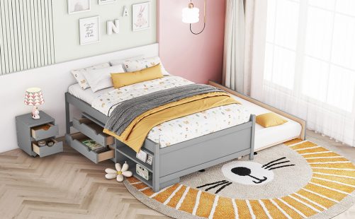 Versatile Full Daybed with Trundle,Under bed Storage Box and Nightstand