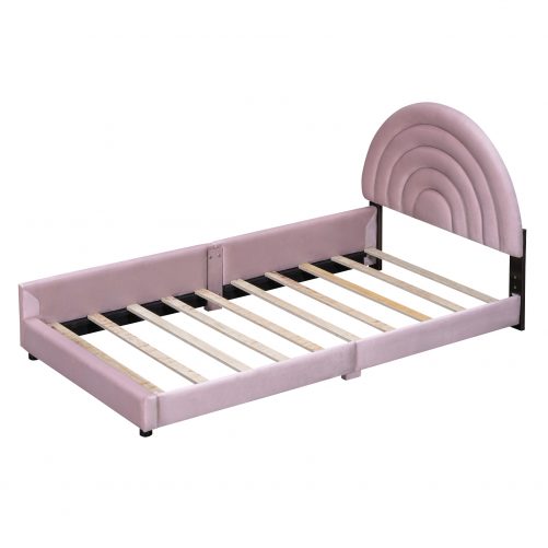 Twin+Full Upholstered Platform Bed Set with Semicircular Headboard