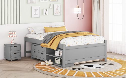 Versatile Full Daybed with Trundle,Under bed Storage Box and Nightstand