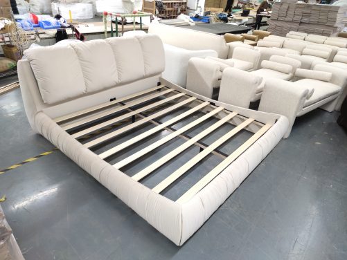 King Size Luxury Upholstered Bed With Thick Headboard