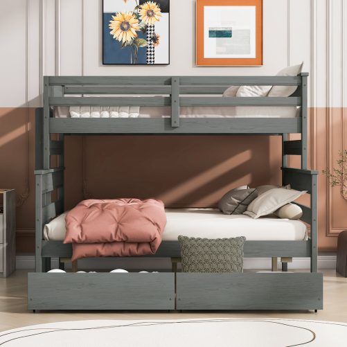 Wood Twin over Full Bunk Bed with 2 Drawers