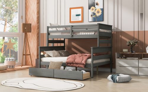 Wood Twin over Full Bunk Bed with 2 Drawers