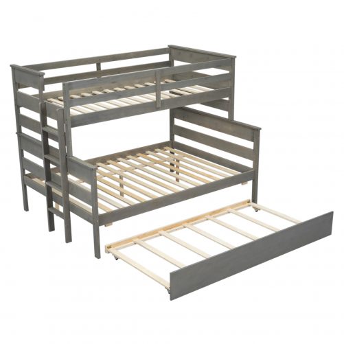 Wood Twin Over Full Bunk Bed With Twin Size Trundle