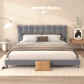 Queen Size Upholstered Platform Bed with Soft Headboard