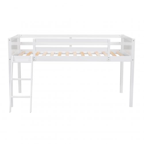 Twin Size Wood Loft Bed With Ladder, Ladder Can Be Placed On The Left Or Right