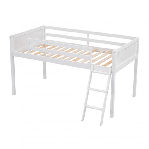 Twin Size Wood Loft Bed With Ladder, Ladder Can Be Placed On The Left Or Right