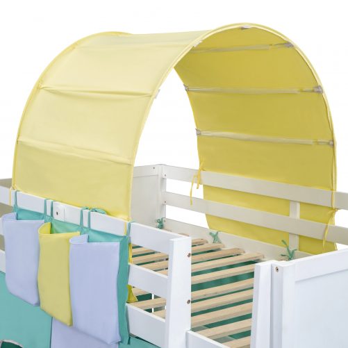 Twin Size Loft Bed with Tent and Tower and Three Pockets