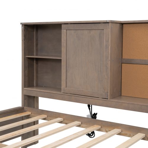 Twin Size Lounge Daybed with Storage Shelves, Cork Board, USB Ports and 3 Drawers