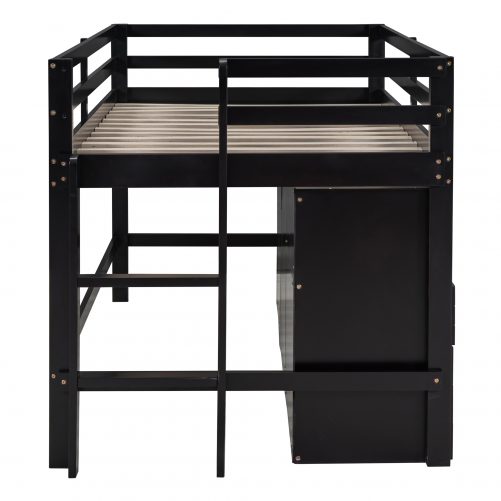 Twin Size Loft Bed With 4 Drawers, Underneath Cabinet And Shelves