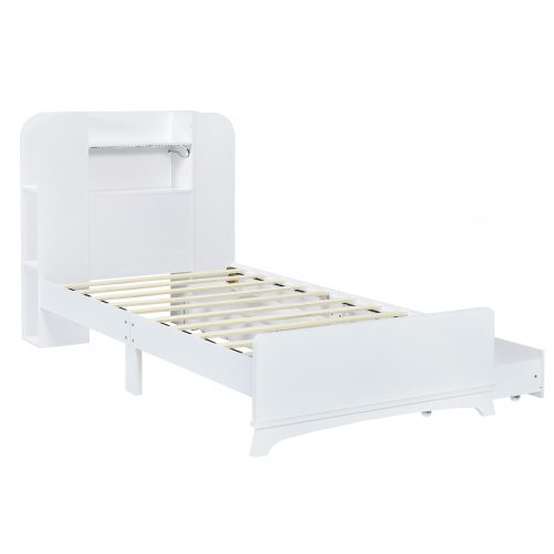 Twin Size Storage Platform Bed Frame with with Two Drawers and Light Strip Design in Headboard