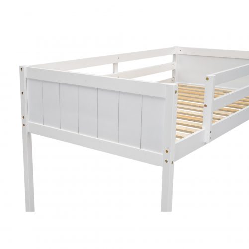 Twin Size Wood Low Loft Bed With Ladder, Ladder Can Be Placed On The Left Or Right