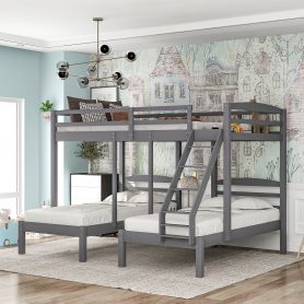 Wooden Full Over Twin & Twin Bunk Bed with Ladder