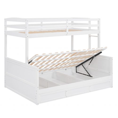 Wood Twin over Full Bunk Bed with Hydraulic Lift Up Storage