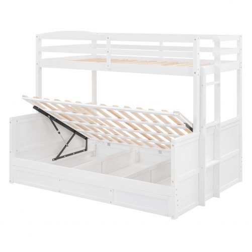 Wood Twin over Full Bunk Bed with Hydraulic Lift Up Storage