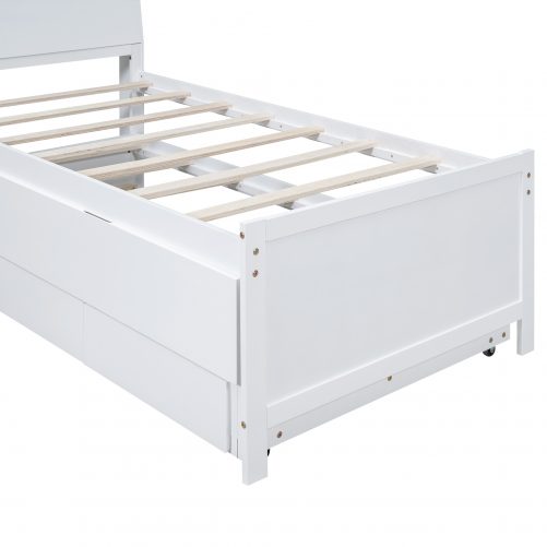 Twin Size Platform Bed with Storage LED Headboard, Twin Size Trundle and 3 Drawers