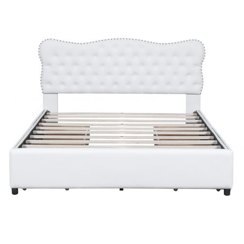Queen Size PU Leather Upholstered Platform Bed with 4 Drawers