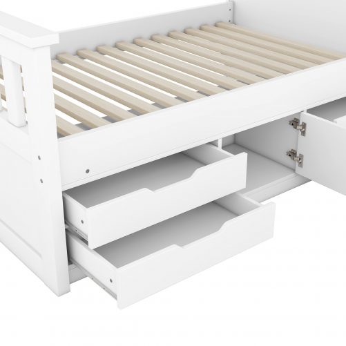 Twin Size Captain Platform Bed Frame with Storage Bookcases and Shelves,Four Drawers