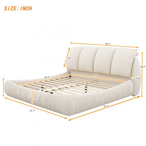 Queen Size Luxury Upholstered Bed With Thick Headboard